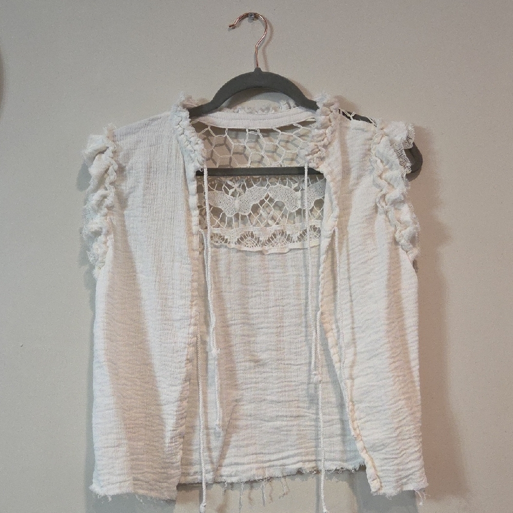 Free People Cream Crochet Accent Blouse
